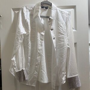 Karl Lagerfeld Paris Button Down Shirt with Rhinestone Cuffs